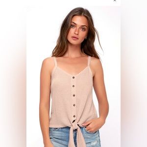 Button-up Tie-front Tank Top Lulus Light Pink